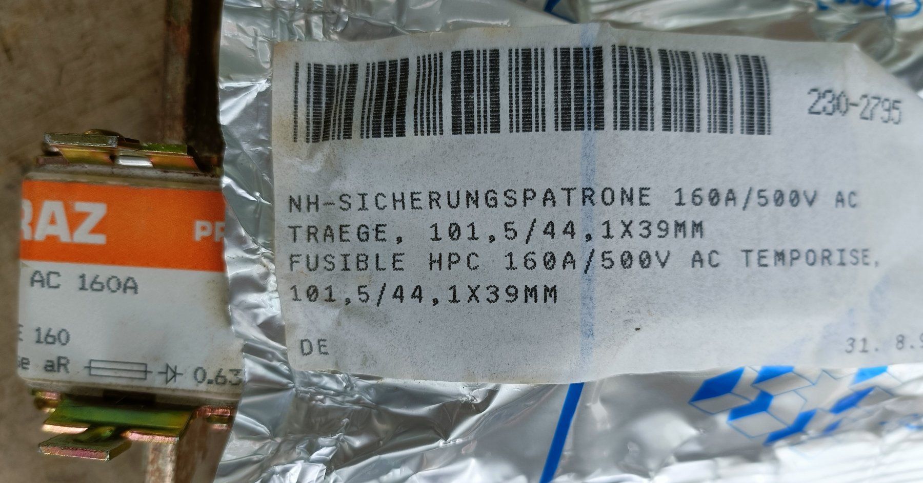 Componenti elettronici: NH Sicherungspatrone BRAZ 160A/500V AC – Nuovo (secondo la descrizione) da Spiez venduto da ricot90