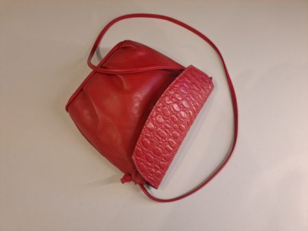 Rote Ledertasche, Kroko-Optik, Vintage 80er