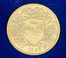 Sehr schönes Goldvreneli 20 Franken (1949 B)
