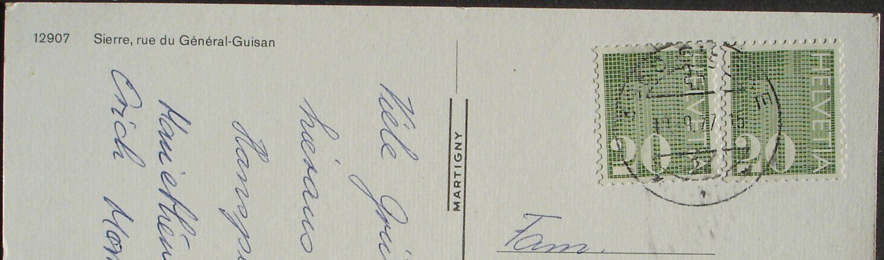 Cartoline postali: SIERRE rue du Général-Guisan - Auto - VW-Käfer – Usato da Jona venduto da philajona 1