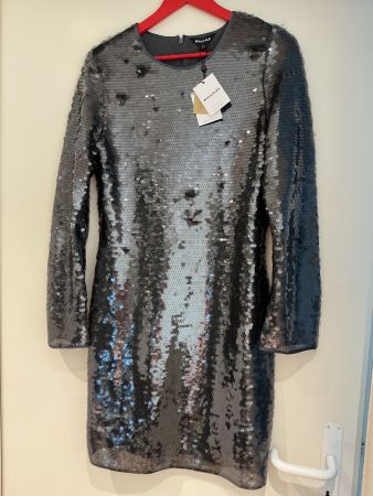 Kleid Pailletten grau Grösse UK 14 mit Etikett