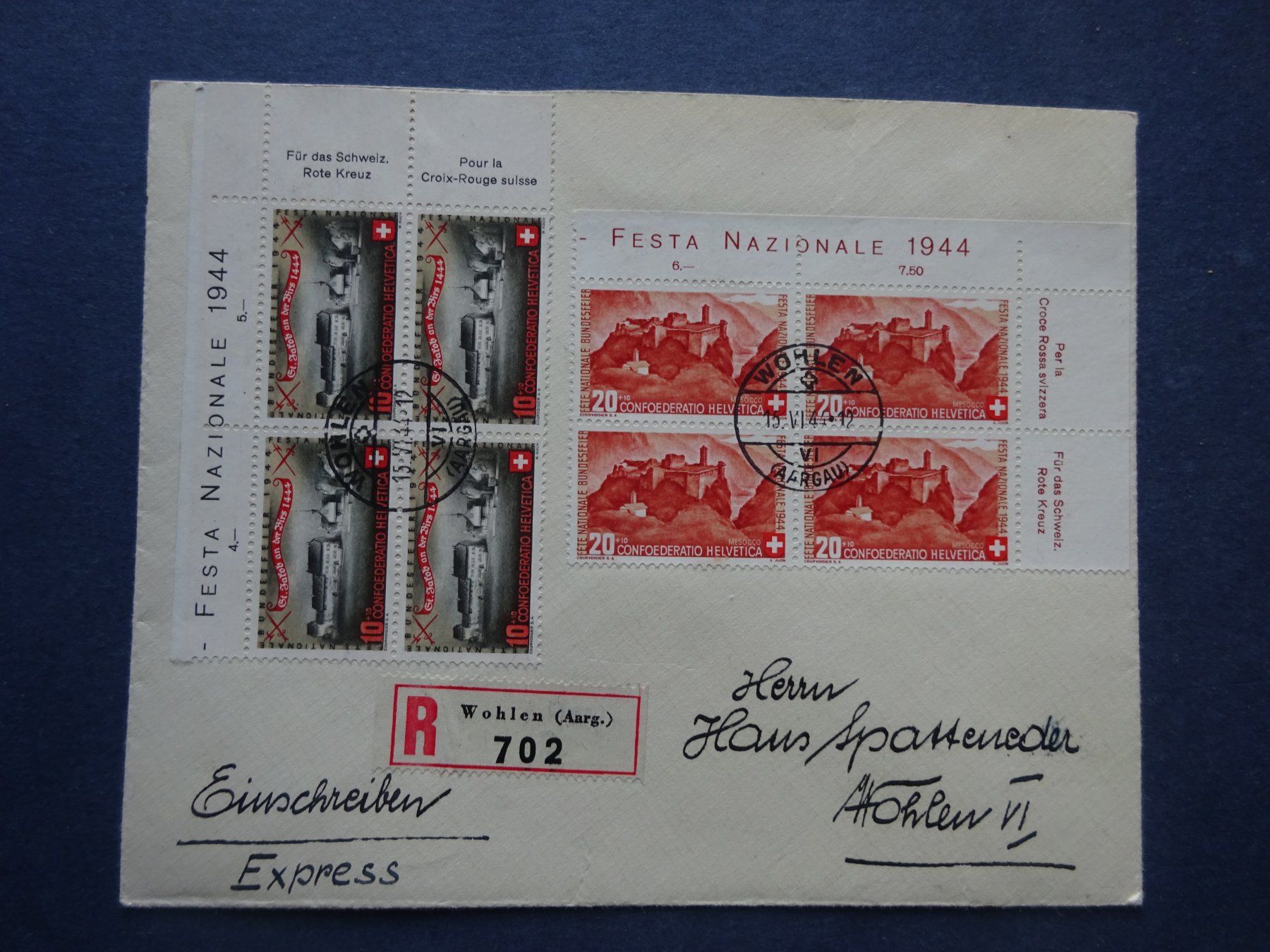 Alle Briefmarken: 1944 Pro Patria FDC im 4er Block – Gebraucht aus Appenzell-Steinegg von adi1975 2