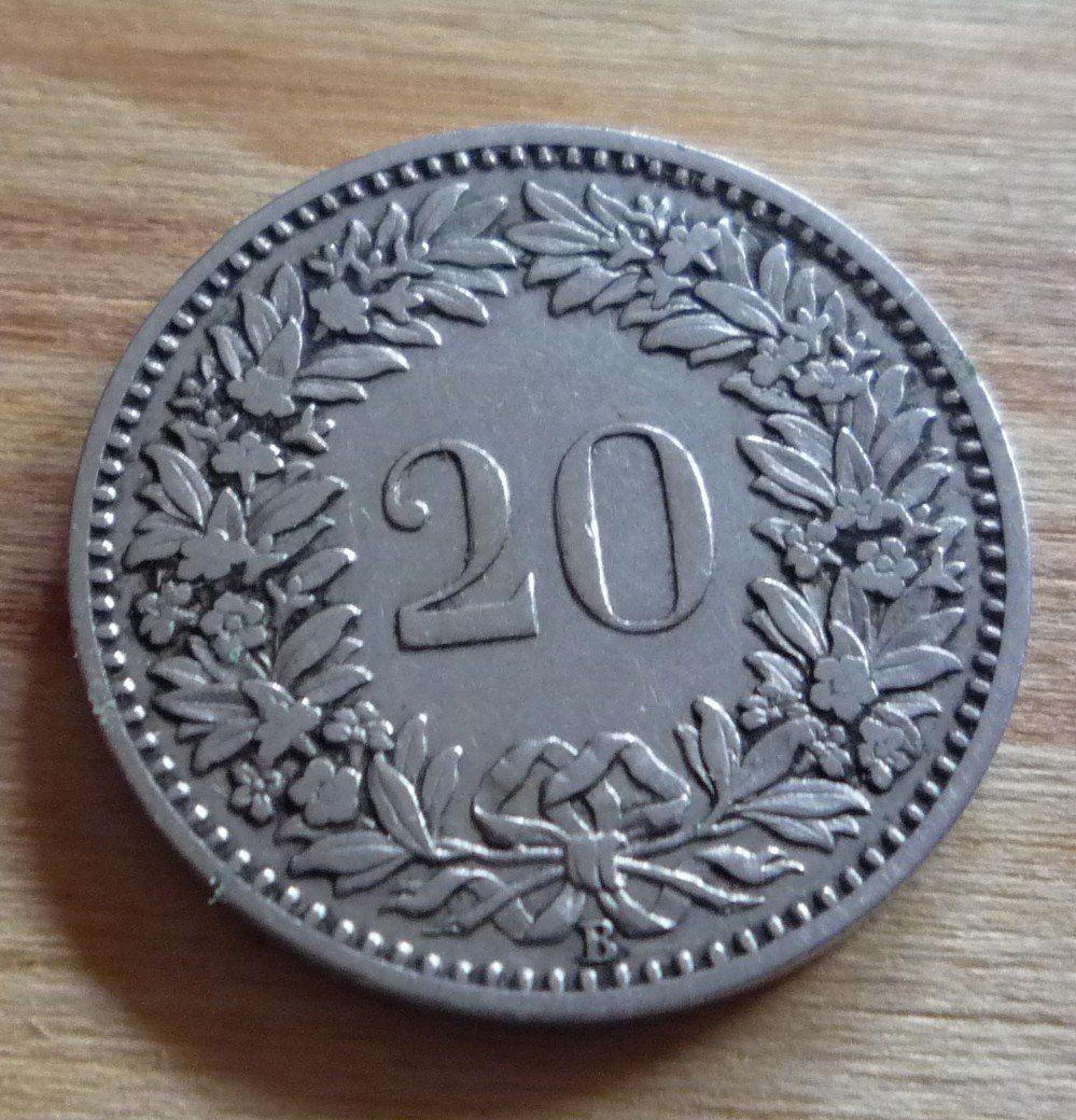 Alle Münzen: 20 Rappen 1896 – Gebraucht aus Rieden SG von Sammelfreund 1