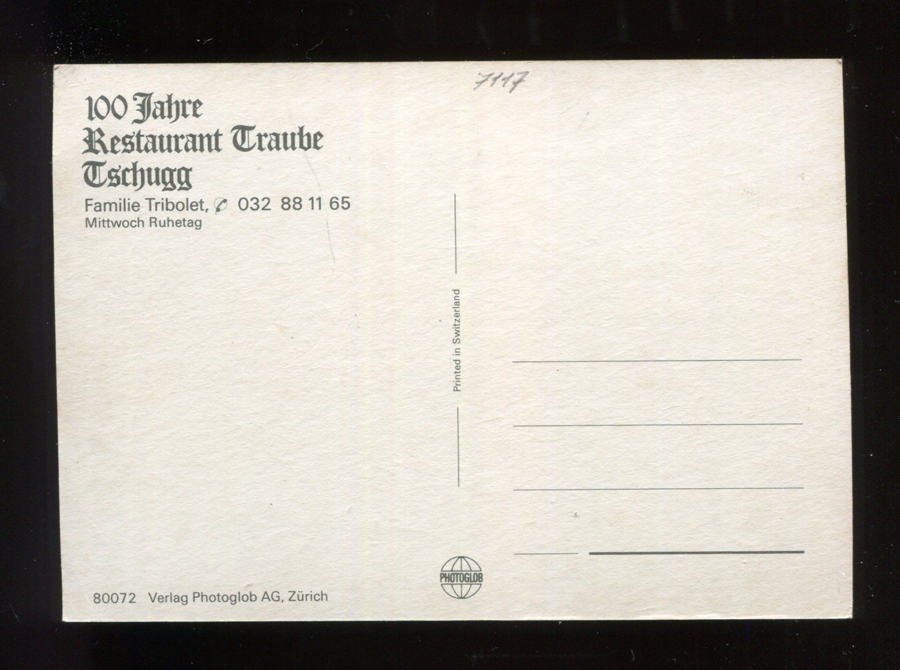 Cartoline postali: Tschugg, 100 Jahre Restaurant Traube – Usato da Aarau venduto da Elmaar41 1