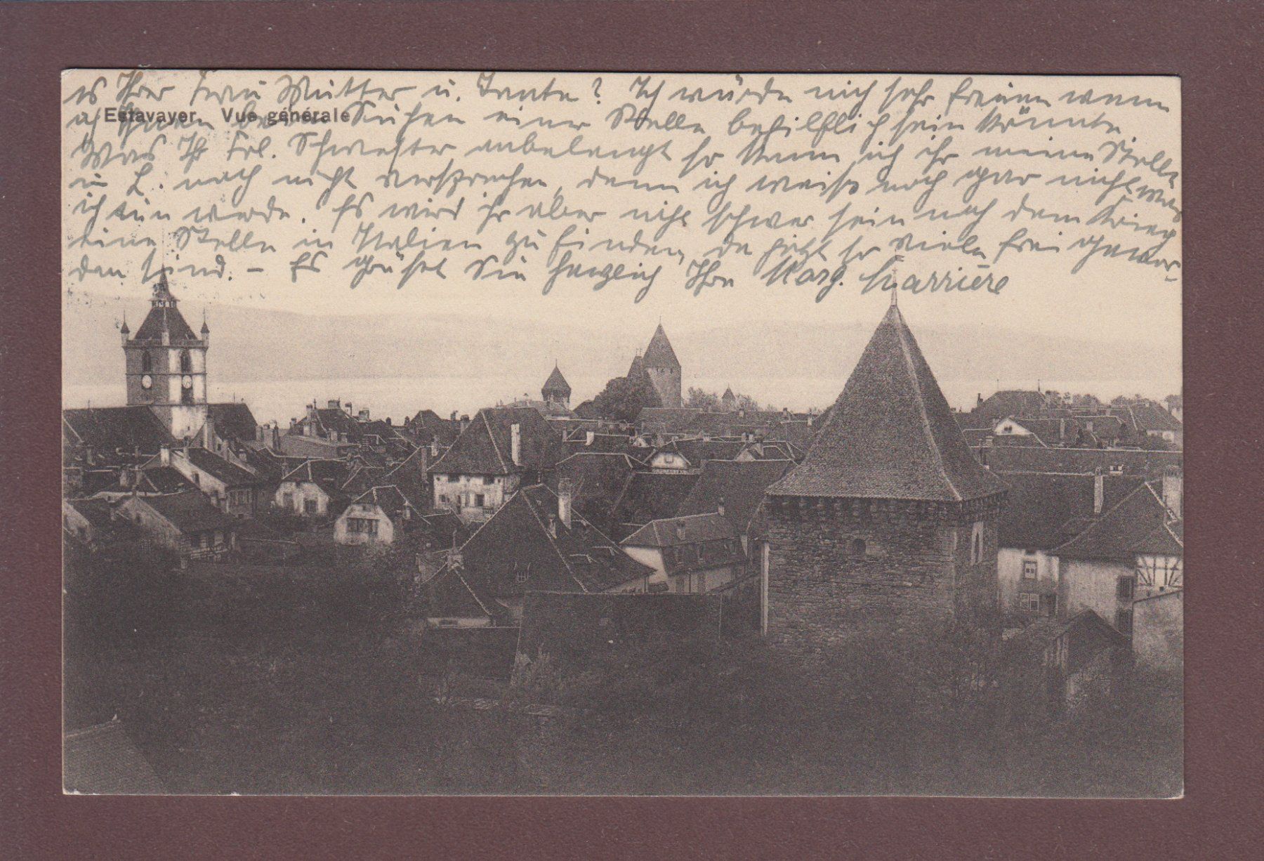 Cartoline postali: ESTAVAYER - Vue générale - 1915 – Usato da Pully venduto da nicecards