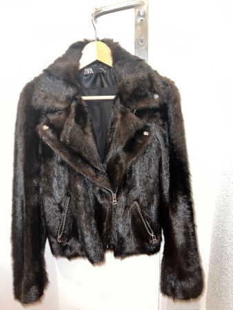 Zara Faux Fur Biker Jacket - Warm Winter Style, Size M