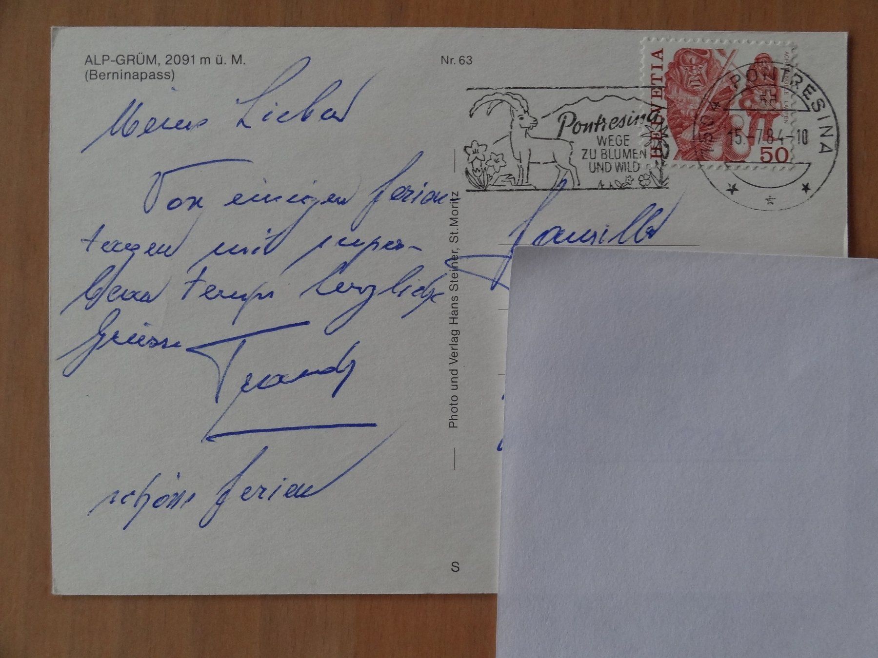 Ansichtskarten: Alp Grüm - Bernina express - 1984 – Gebraucht aus St Léonard von Riglin 1