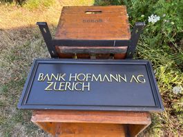 seltenes altes Gusseisenschild Bank Hofmann AG Zuerich