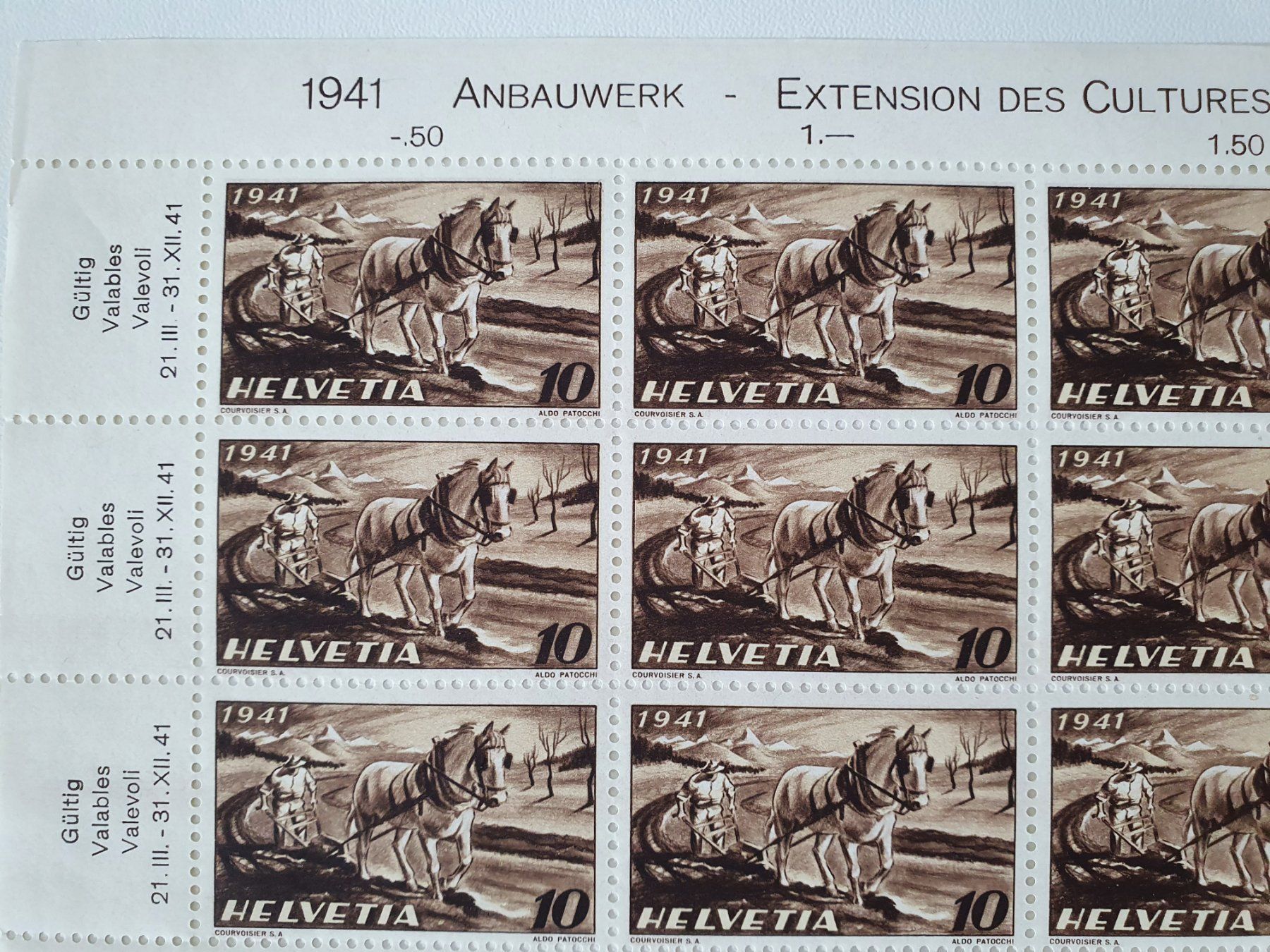 Alle Briefmarken: MARKEN - Bogen 1941   ANBAUWERK mit Abarten – Neu (gemäss Beschreibung) aus Uster von Posaunus 1