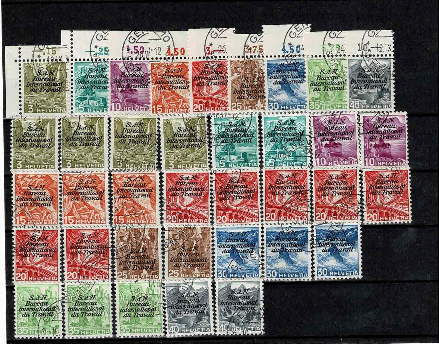 Tutti i francobolli: Genfer Ämter BIT Landschaftsbilder glatt/geriffelt Kat. 270 – Usato da Zürich venduto da Bierino