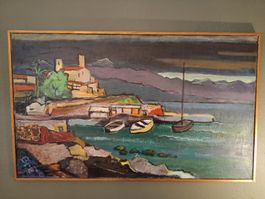 Ölbild Hugo Brè (1914-1994) Fischerdorf  ca 1960