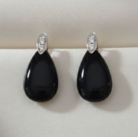 Tropfenform Onyx Silber 925 Ohrstecker (Rhodiniert) - Neu