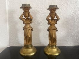 Zwei Kerzenständer Karyatiden goldfarben gebraucht