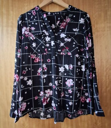 Damen Bluse, schwarz mit Print, Gr. M