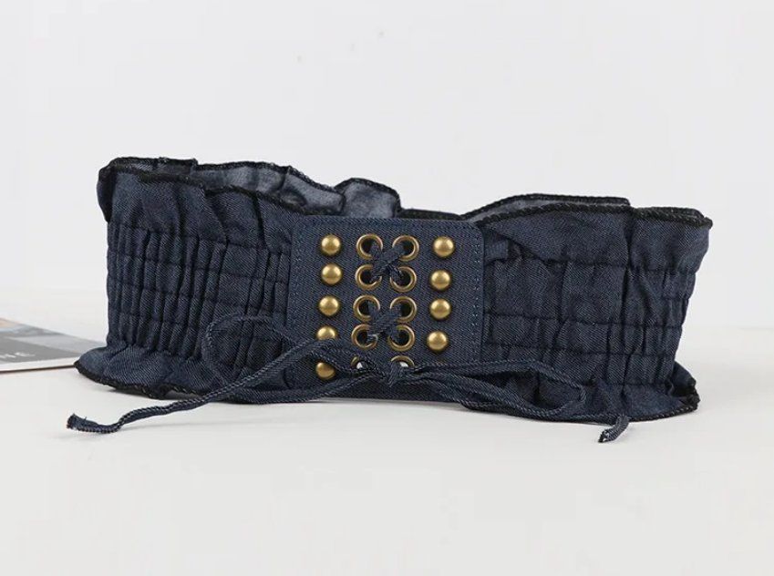 Cinture: Breiter elastischer Gürtel aus Denim Black mit Schnürung – Nuovo e nell'imballaggio originale da Lausanne venduto da FASHION-WORLD-SHOP 4