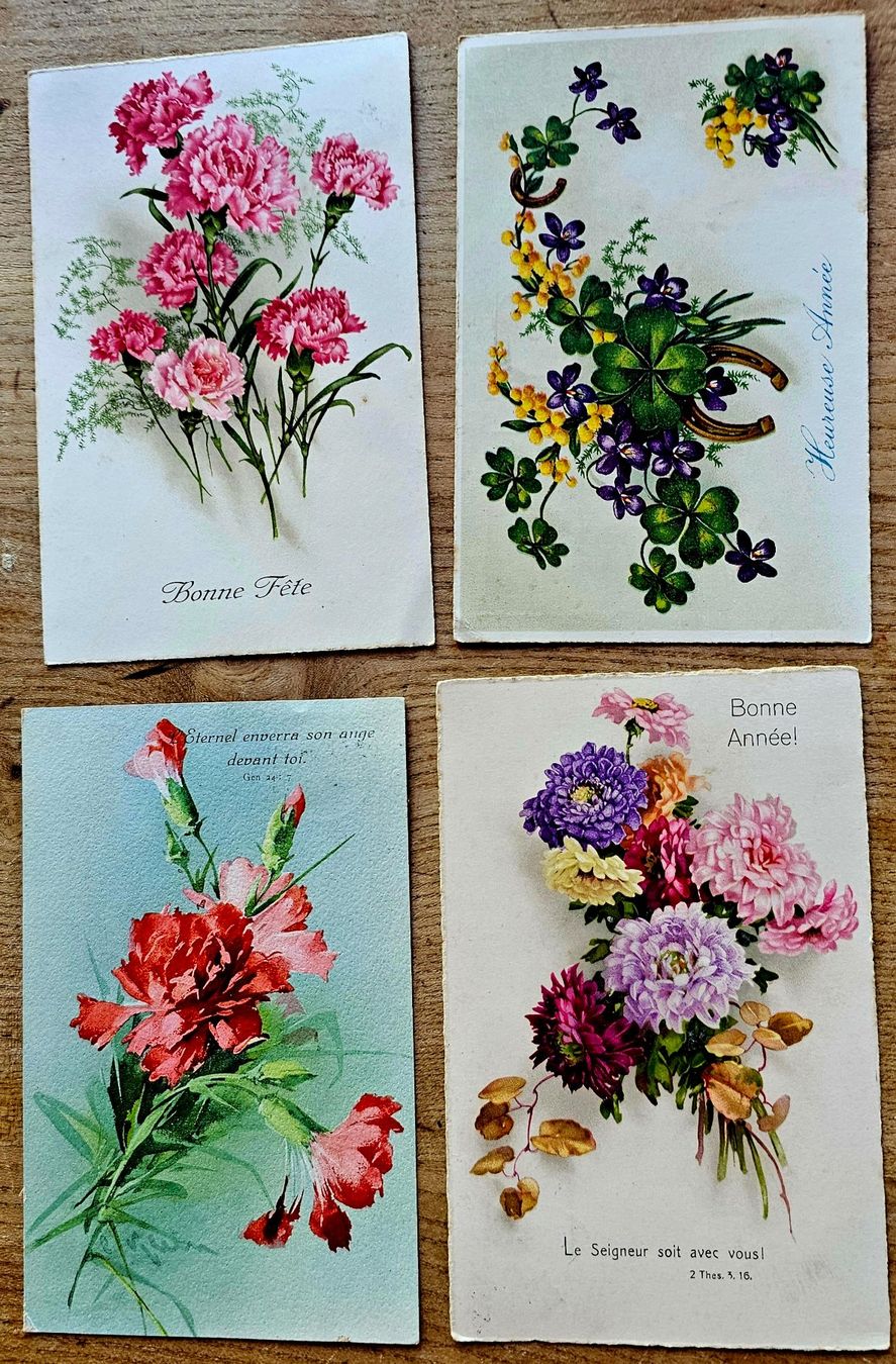 Cartoline postali: 4 cartes postales anciennes - fleurs – Usato da Les Valettes venduto da Nuba1