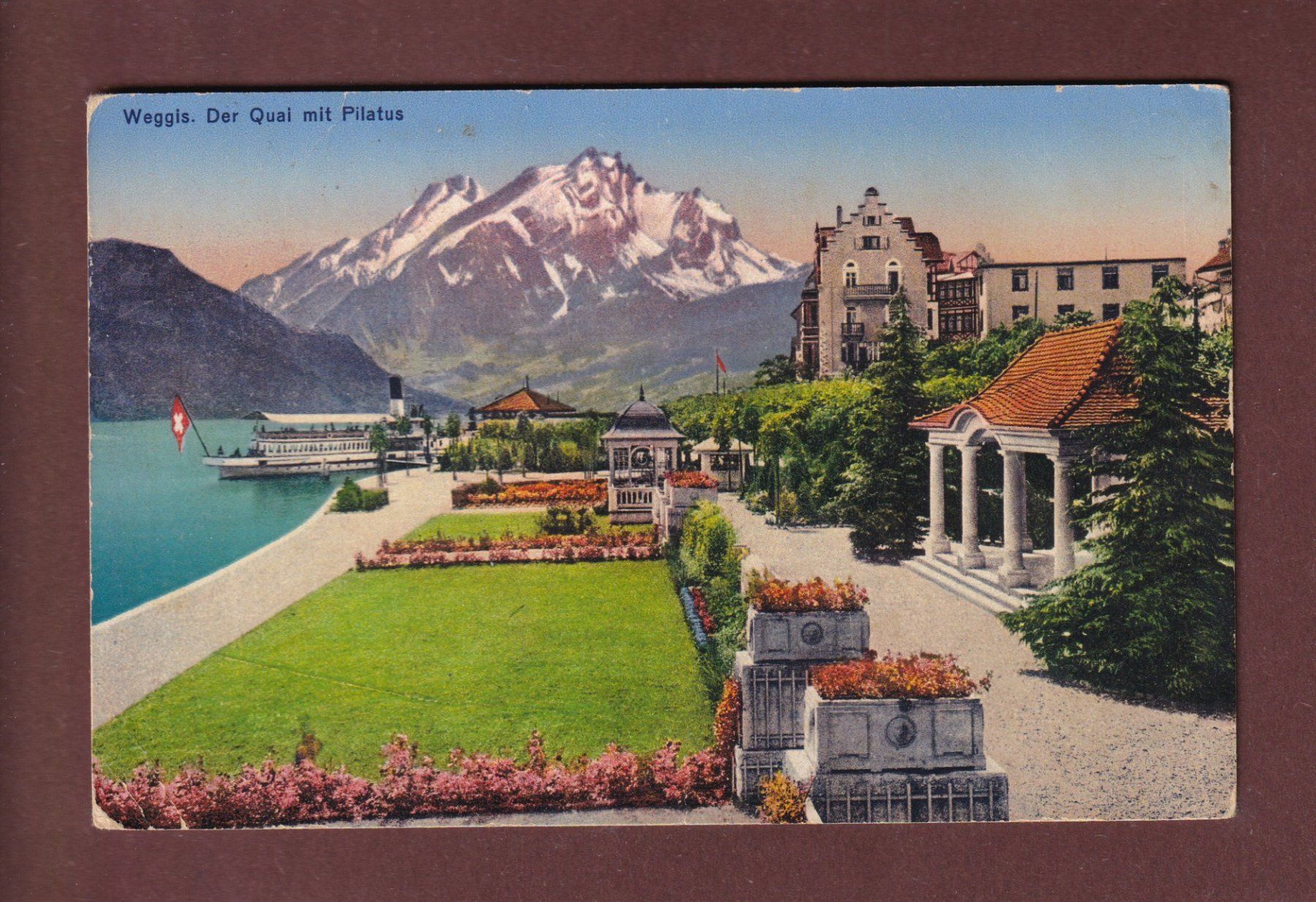 Cartoline postali: WEGGIS - Quai und Pilatus - 1936 // Eckbug // – Usato da Pully venduto da nicecards-shop