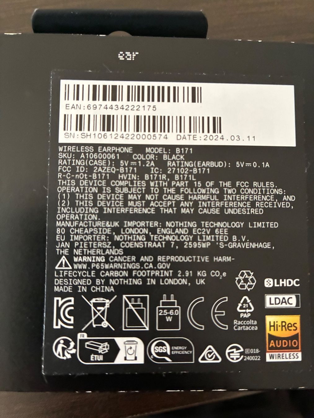 Cuffie: Nothing Ear B171 – Nuovo e nell'imballaggio originale da Basel venduto da fairdeal061