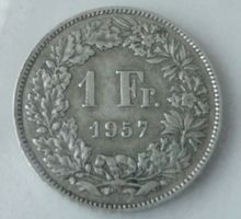 1.- Einfränkler Silbermünze Jahrgang 1957