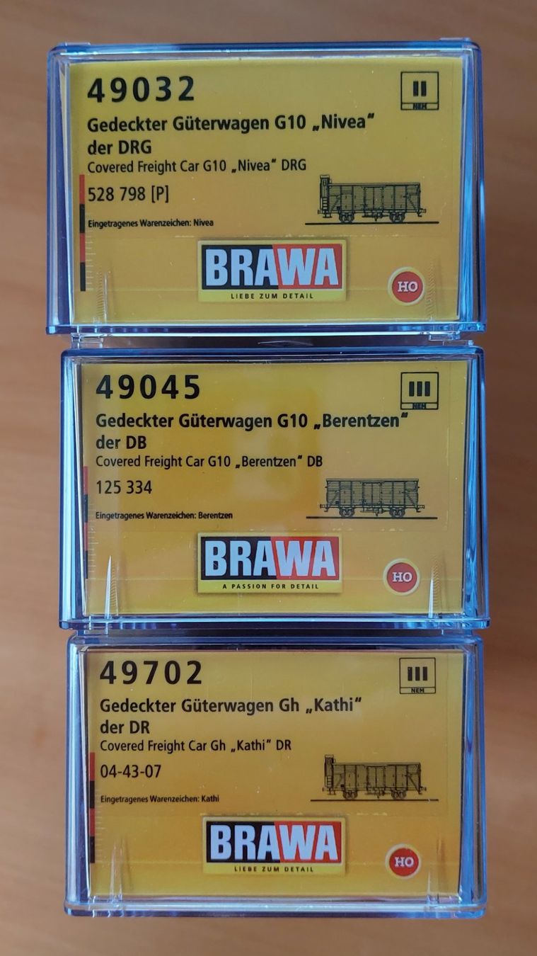 Brawa Modellini di ferrovie: BRAWA Set II - 3 verschiedene Güterwagen – Nuovo e nell'imballaggio originale da Rotkreuz venduto da MOBAHN-1zu87 2