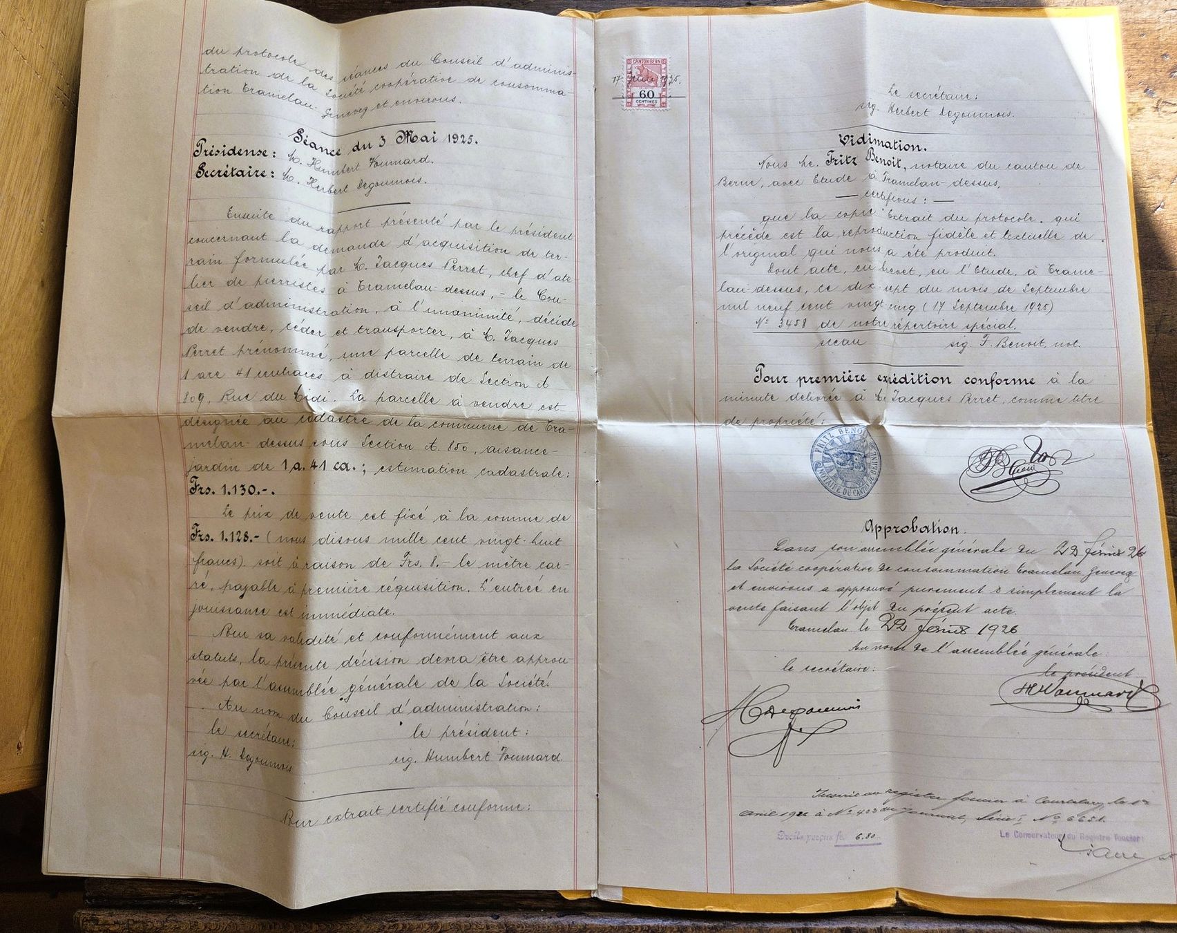 Dokumente: Tramelan Etude Notaire Document 1925 Soc Coop Consommation – Gebraucht aus Tavannes von Cire 1