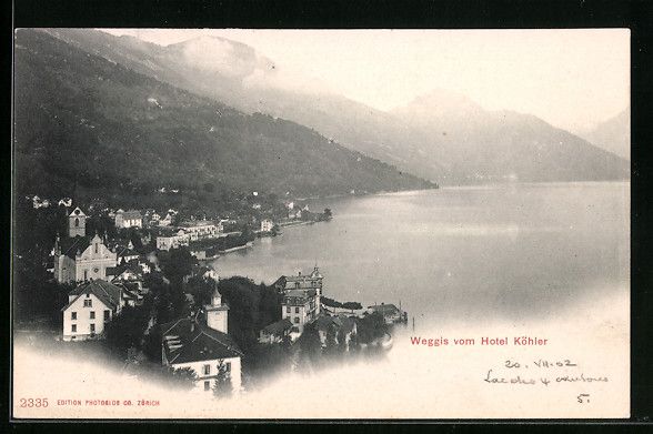 Cartoline postali: AK Weggis, Teilansicht vom Hotel Köhler – Usato da Berlin venduto da bartko-reher