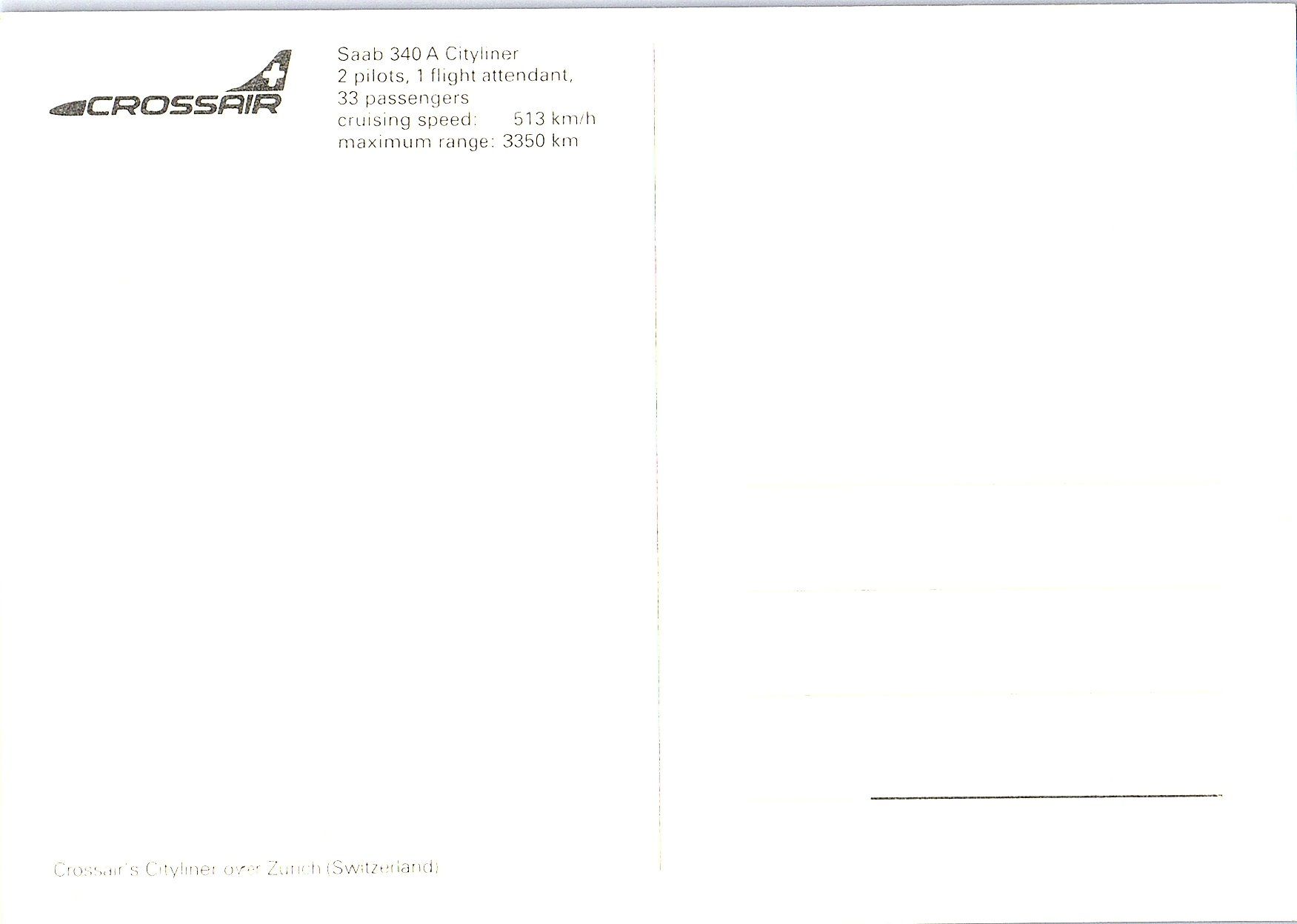 Ansichtskarten: AK Saab 340A Cityliner, Crossair – Neu und originalverpackt aus Würenlos von KKMeister 1