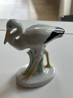 Keramik Vogel Figur Weiss/Schwarz/Gelb 20. Jahrhundert(I28)