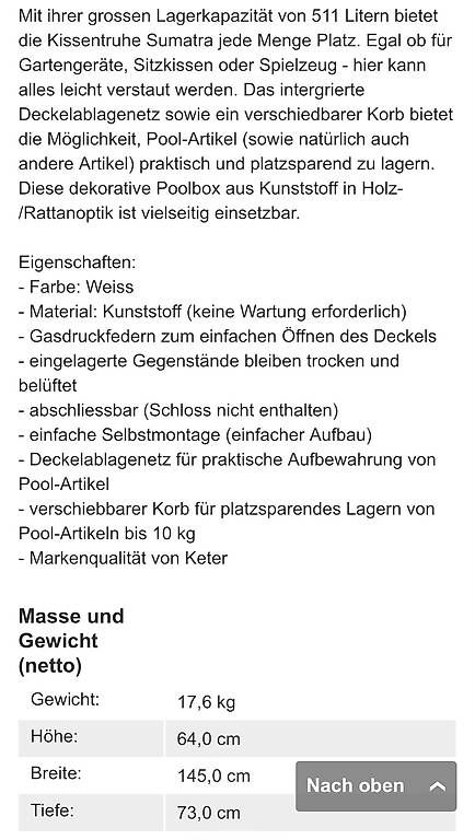 Keter Box contenitori: Keter Gartenbox Poolbox Garten – Usato da Gontenschwil venduto da Datei 2