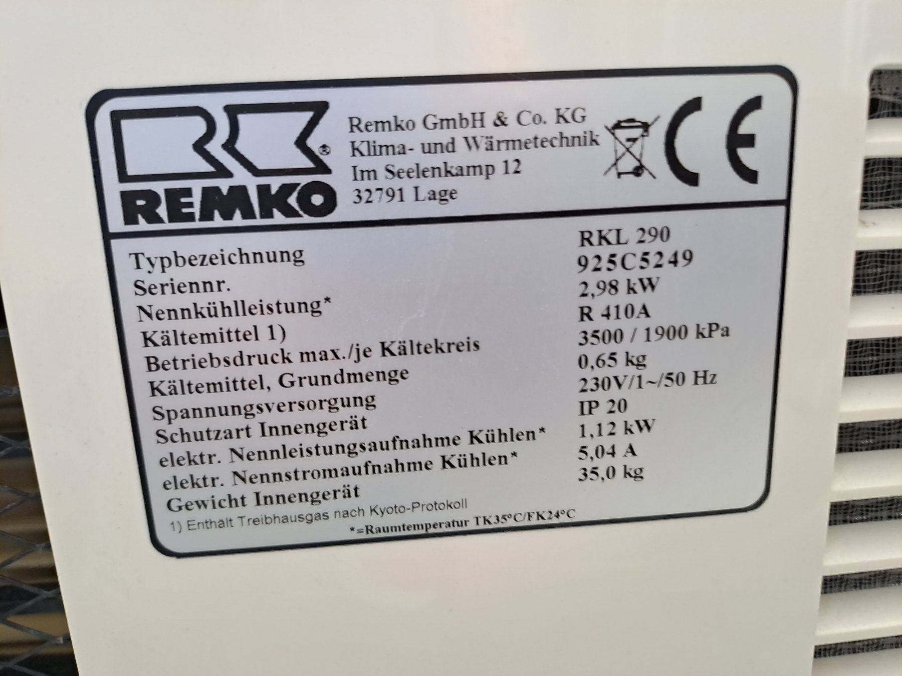 Condizionatori: Klimaanlage REMKO RKL 290 – Usato da Burg AG venduto da Tchriesi 3