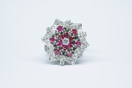 18k Weissgold Fingerring mit Rubinen und Diamanten