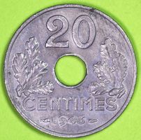 1943  /  FRANKREICH  /  20 CENTIMES - MÜNZE