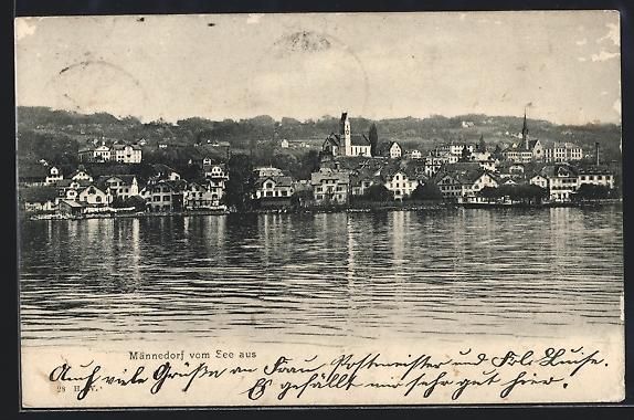 Cartoline postali: Männedorf, Teilansicht mit Kirche vom S – Usato da Berlin venduto da bartko-reher