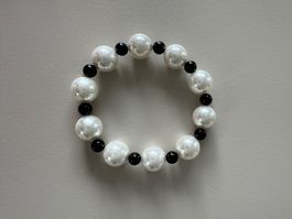 Perlenarmband COCO-Style, Modeschmuck schwarz/weiss 10mm