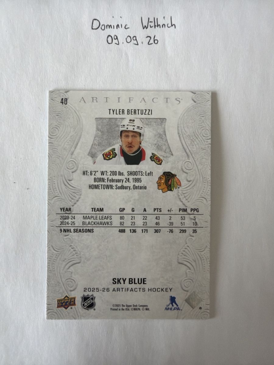 NHL Carte collezionabili: 2025-26 Artifacts Tyler Bertuzzi #40 Sky Blue – Nuovo (secondo la descrizione) da Düdingen venduto da doems72 1