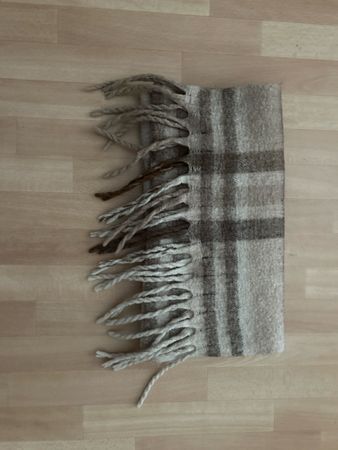 Kuscheliger Winter Schal mit Fransen, Beige/Braun kariert