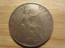 Münze antik England 1 Penny 1918