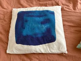 Coussin + housse Ikea 50x50 blanc & bleu | Kissen mit Bezug