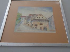 Aquarell Pfefferhof Basel - A. Haas