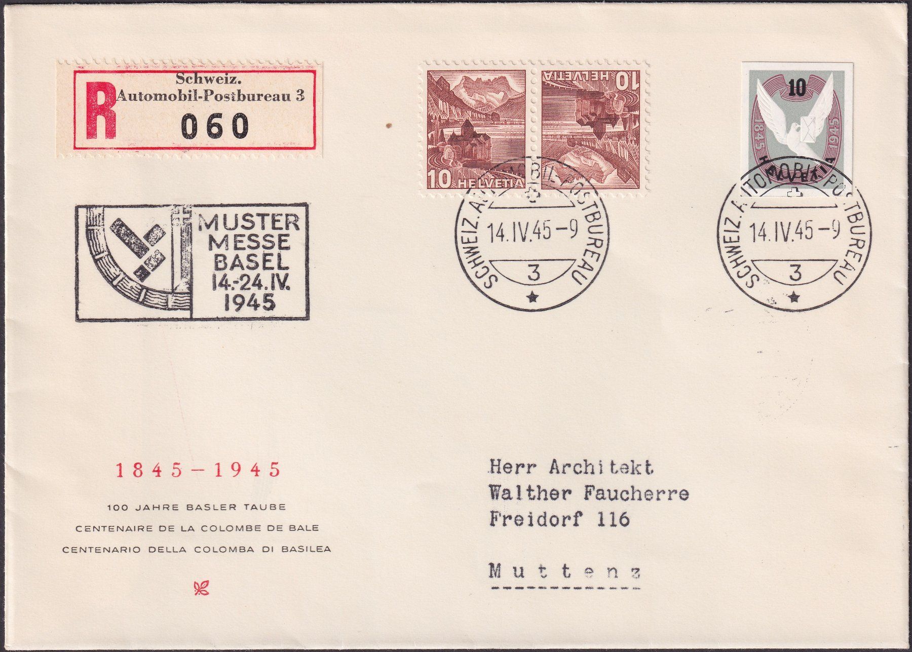Tutti i francobolli: 1945, W22 auf Luxus-FDC, Basel Mustermesse +Blockausschnitt – Usato da Sursee venduto da Luzernerraute