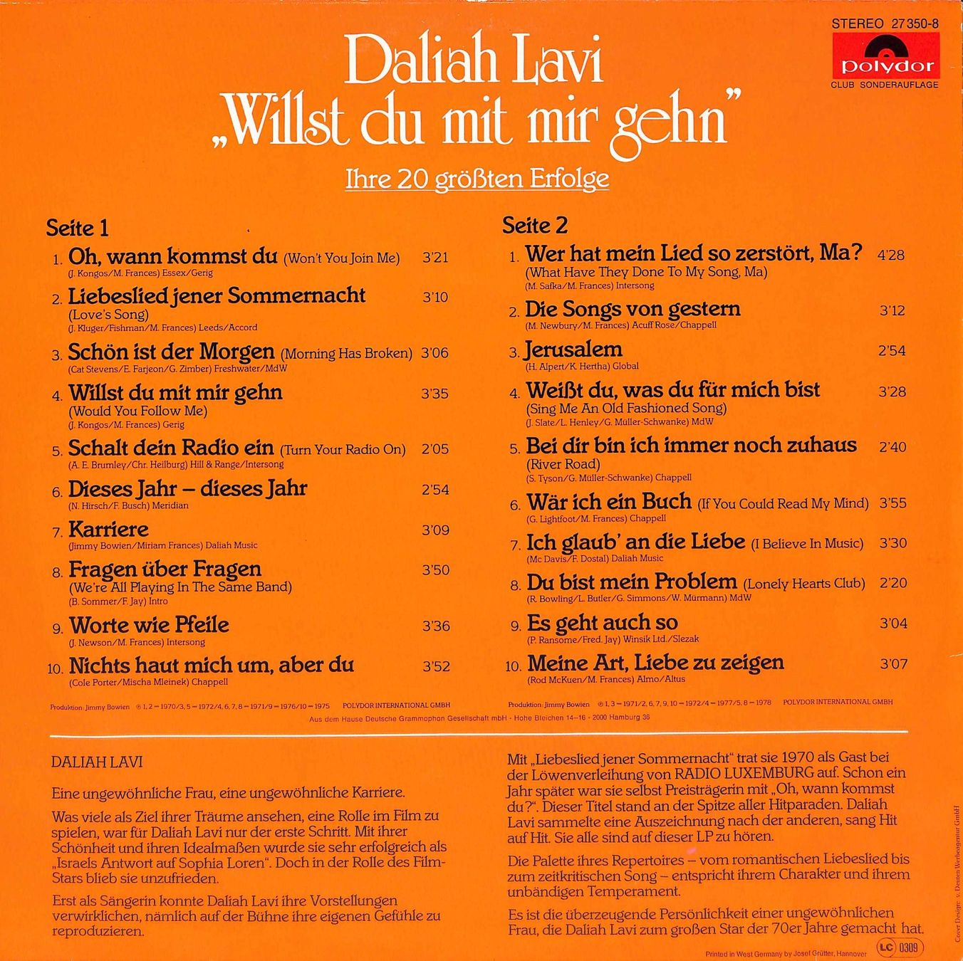 Dischi in vinile: LP: Daliah Lavi - Willst du mit mir gehn – Usato da Trimmis venduto da Dres2 1