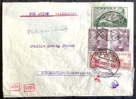 1941 Spanien Flugpost Doppelzensur Barcelona - Königsfeld DE
