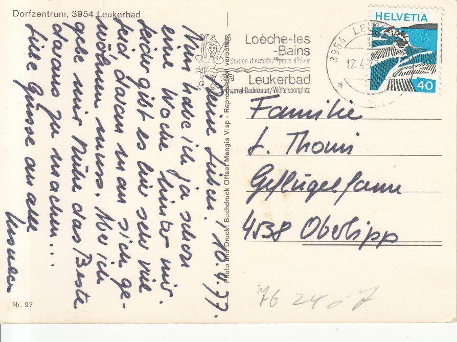 Cartoline postali: Leukerbad 1977 – Usato da Bürglen TG venduto da StampGraf 1