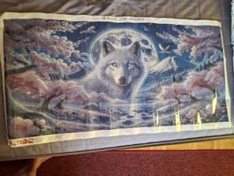 Diamantmalerei Wolf Mond Kirschblüte 100x50CM neu