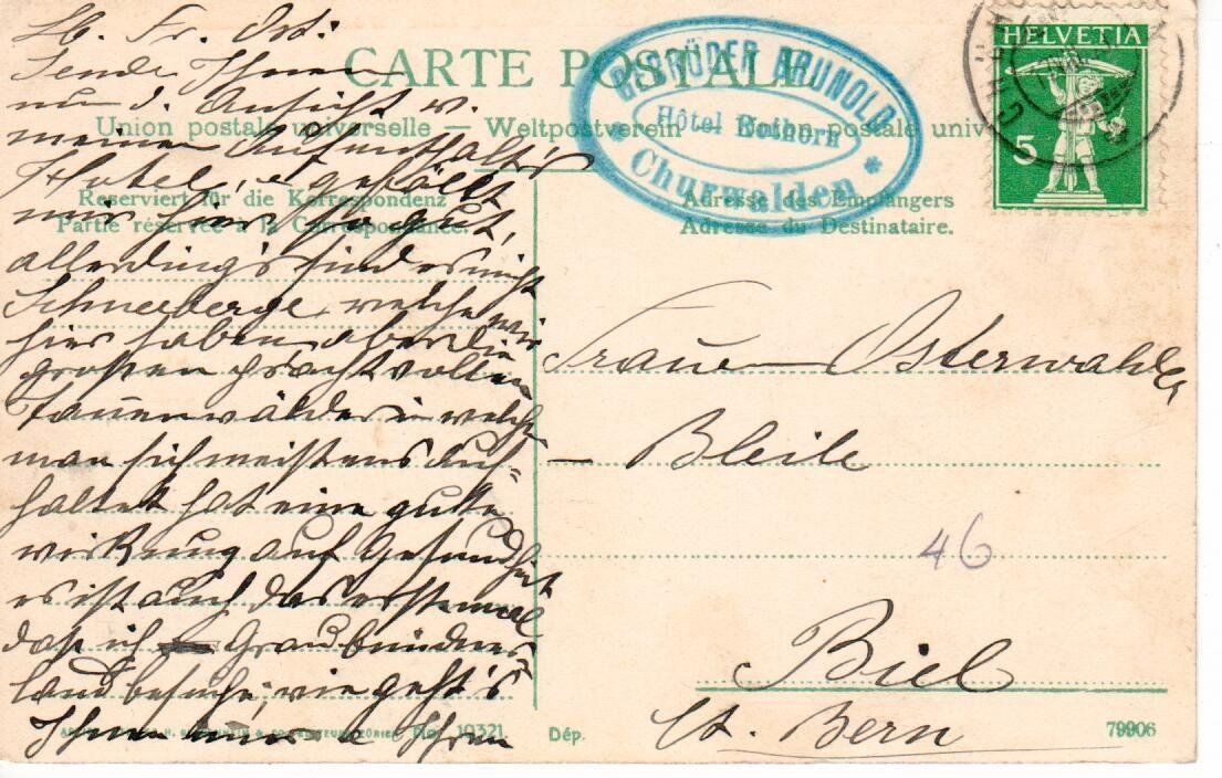 Ansichtskarten: Churwalden 1909 – Gebraucht aus Wolhusen von Curver9 1