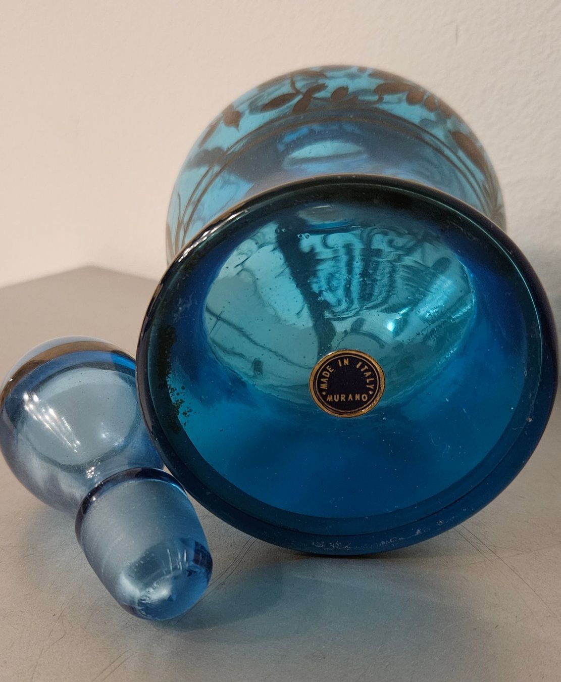 Murano Caraffe: Murano Karaffe Kobaltglas ORIGINAL um 1950 Hand Made TOP – Usato da Uttwil venduto da TG-Lupa 6