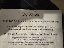 Reisegutschein - Feriengutschein vom Hegglireisen