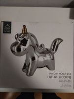 Silbernes Einhorn Sparschwein Kasse Keramik Spardose neu OVP
