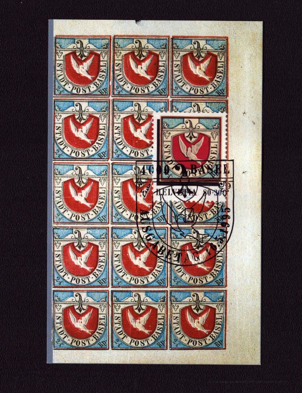 Tutti i francobolli: 1995: W75 Baslertaube 15er-Block mit Blockausschnitt – Usato da Delémont venduto da Silte