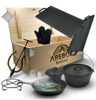 Dutch Oven BBQ Set aus Gusseisen mit Holzkiste 9tlg